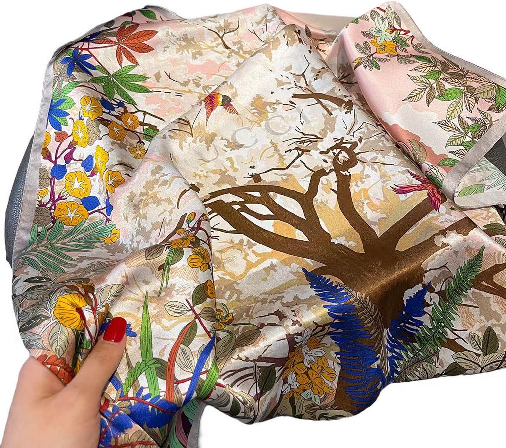 100% Natural Silk Scarf Women Hairband Foulard Square Female Fashion Print Hair Neckerchief Shawl Wraps Hijab Bandana Scarves