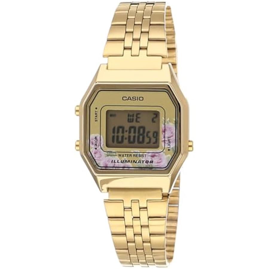 Casio Ремешок золотистого цвета, узорчатый циферблат, цифровой дисплей, женские кварцевые часы LA-680WGA-4C