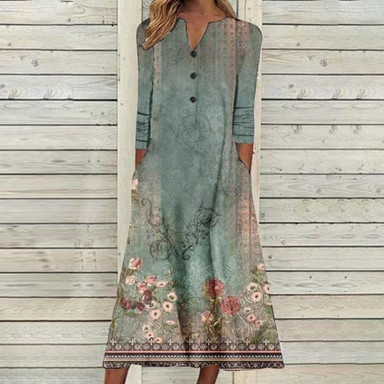 Женское осеннее платье макси с принтом, длинный рукав, открытая грудь, юбка