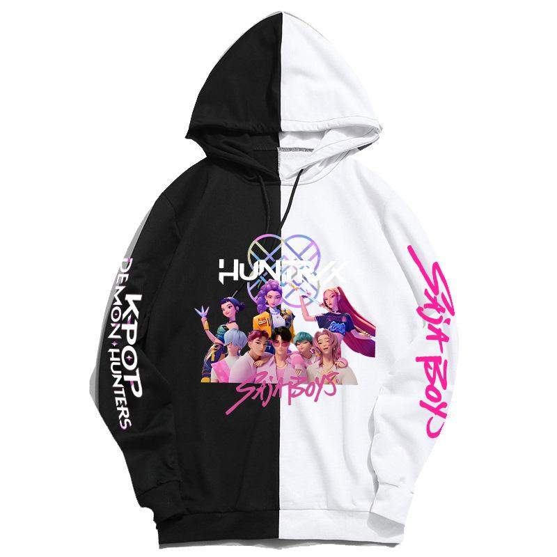 KPop Demon Hunters Peripheral Color Blocked Hoodie Casual Comfortable Autumn Winter Inside Outside Versatile Fashionable Hoodie