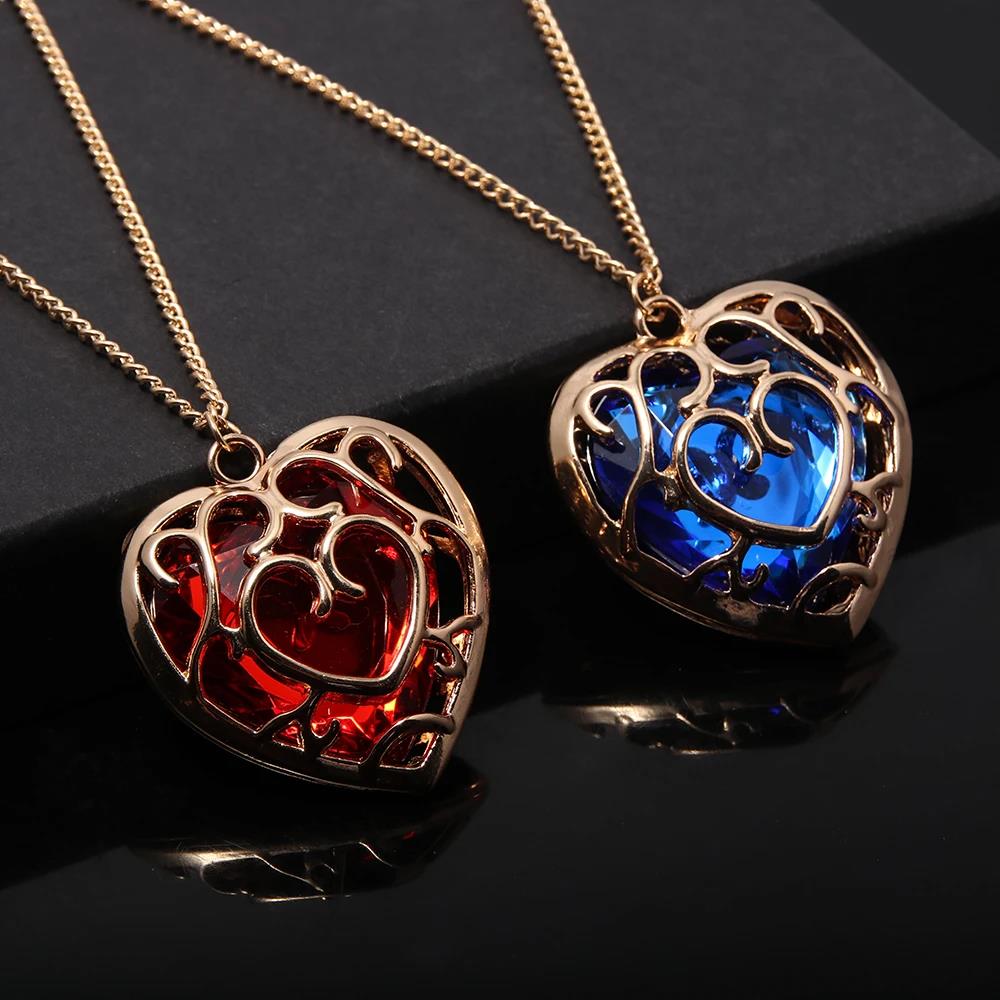 Link Skyward Sword Red Heart Necklace Heart Containers Crystal Hearts Stones Pendant Necklace for Women Men Jewelry