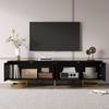 Meuble TV - MODERNLUXE - 160x38x44.5 cm - 4 portes - Pieds dorés - Noir