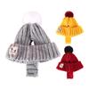 Knitted Dog Hat Cat Pompon Hat Winter Warm Hat with Ear Holes for Small