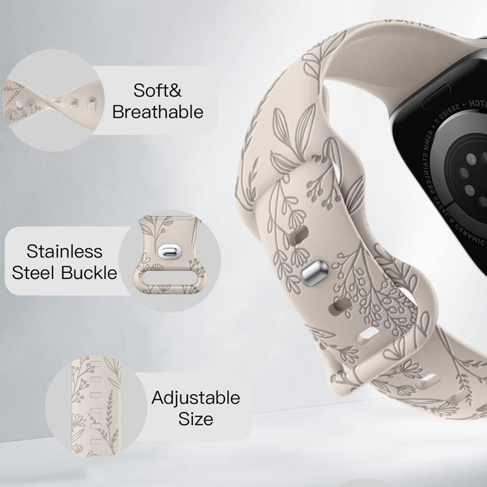 Floral Engraved Band for Apple Watch 41/40/38/42/45/49 Dandelion Flower Pattern Silicone Strap for IWatch 8/7/6/5/4/3/SE