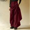 Men Side Zip-up Waist Ruffled Hem Casual Irregular Long Pants Trousers