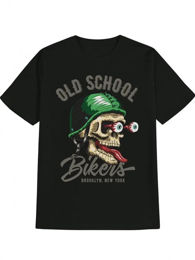 Men039;s Casual Round Neck T-Shirt with 034;Old School Bikers034; GraphicPolyester Ma Unisex T-Shirt