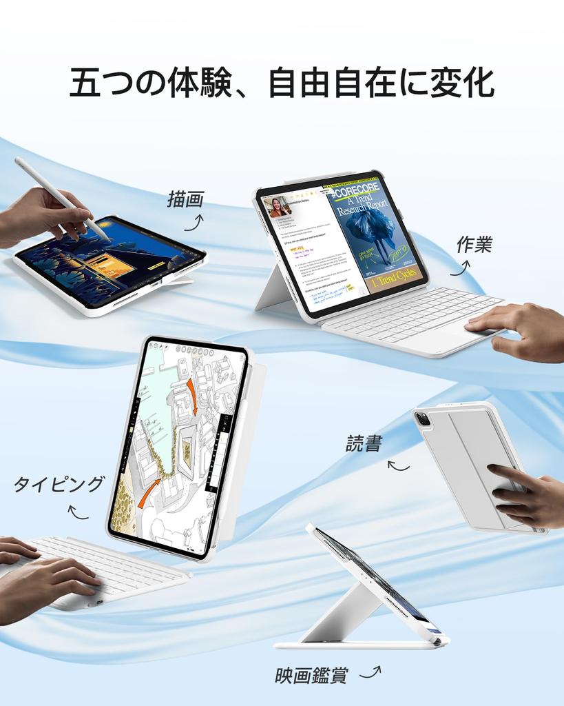 Inateck Чехол-клавиатура для iPad Air 6 2025 с японской JIS-клавиатурой, легкий, для iPad A16 Pro Air поколения, съемный, белый (M2) 11-дюймовый 2024/M3