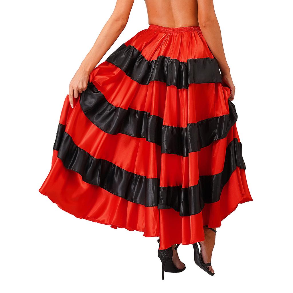 Womens Flamenco Dance Skirt Tiered Ruffles Wide Hemline Ballroom Dancing Skirt Carnival Stage Performance Costume