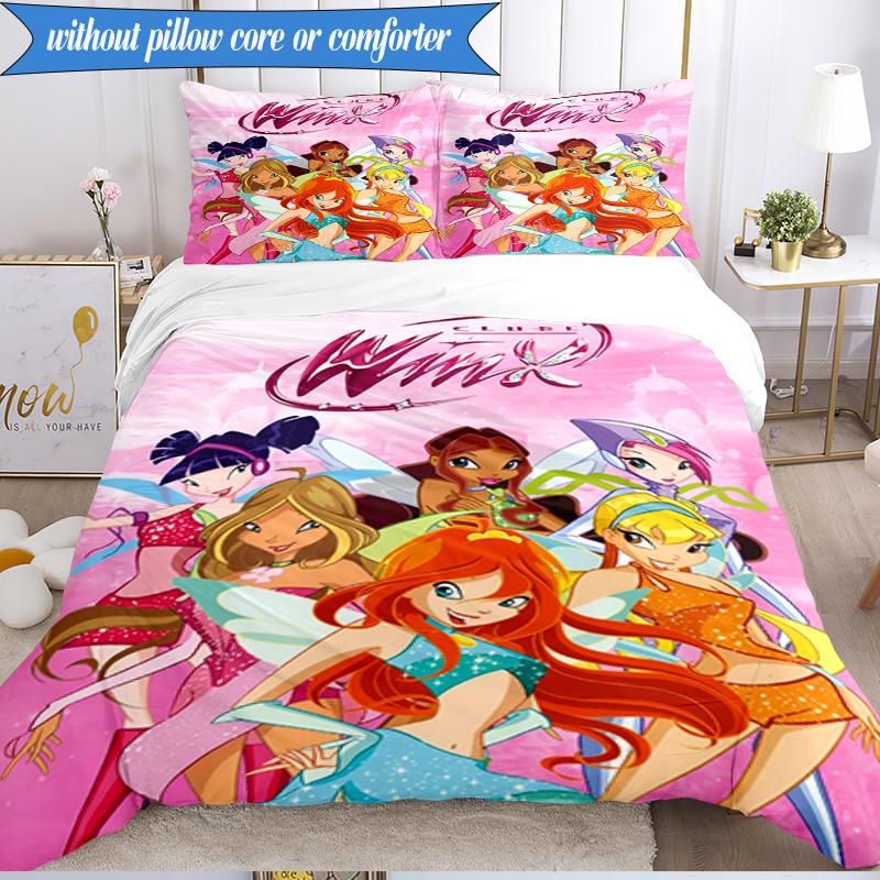3PCS Wink Club Magical Friendship Bedding Set 2D Printing (Includes 1 Duvet Cover + 2 Pillowcases Coreless), Bedroom decor,Fan gift