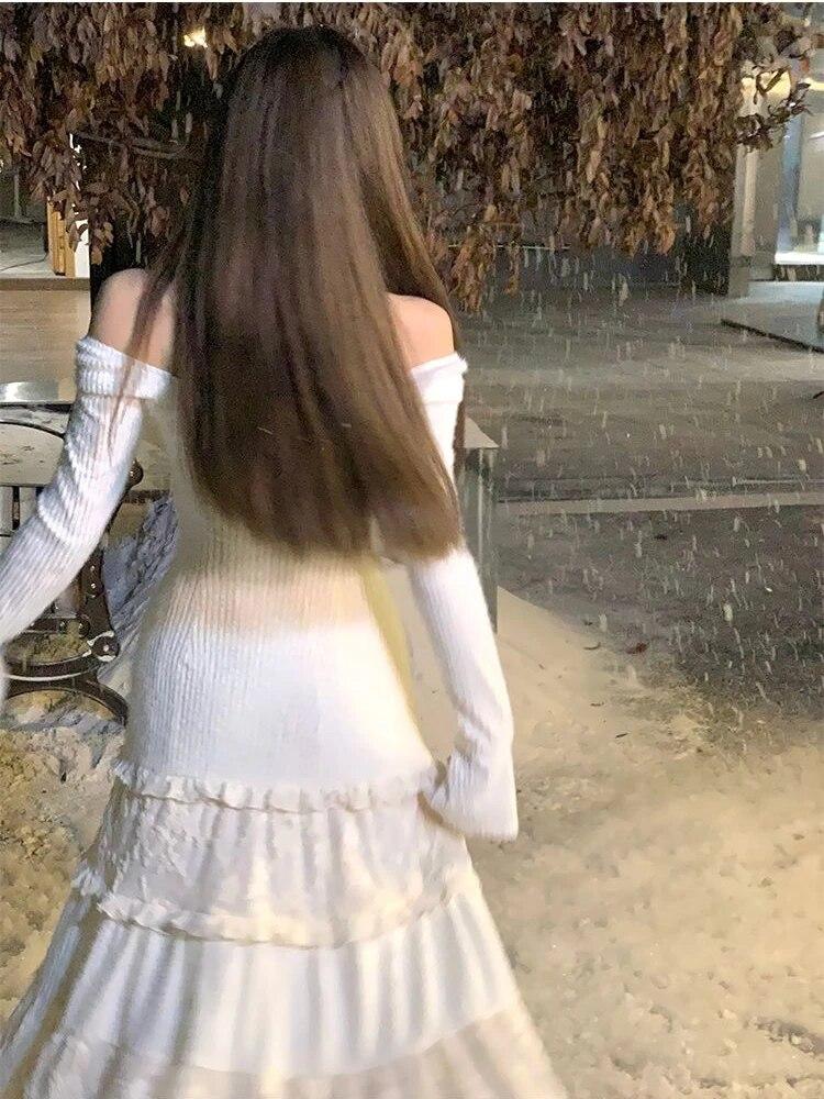 2024 весеннее элегантное трикотажное цельное платье женское кружевное лоскутное платье принцессы миди Koeran женское повседневное милое вечернее платье феи