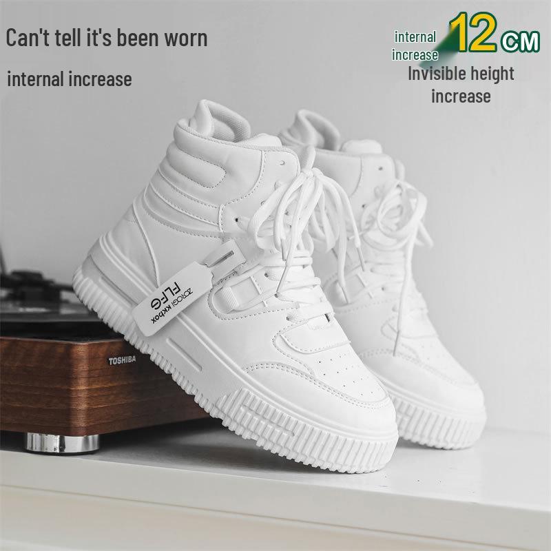 Белые кроссовки хай-топы Comic Con с внутренней высотой 10 см, толстая подошва 12 см - Модные повседневные спортивные кеды на доске в корейском стиле