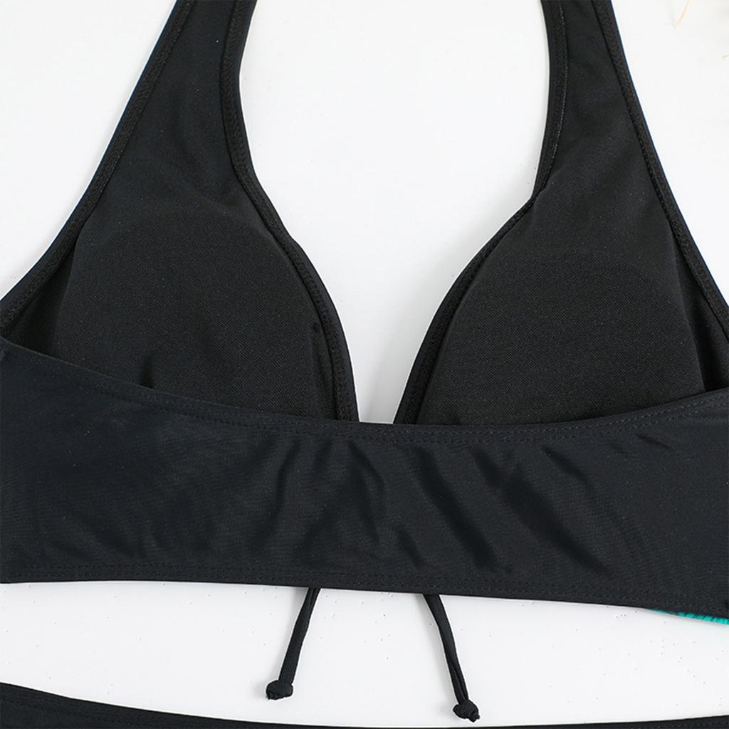 Women's Paneled Printed Swimsuit Ladies Split Boxer High Waist Swimsuit Two-Piece Set