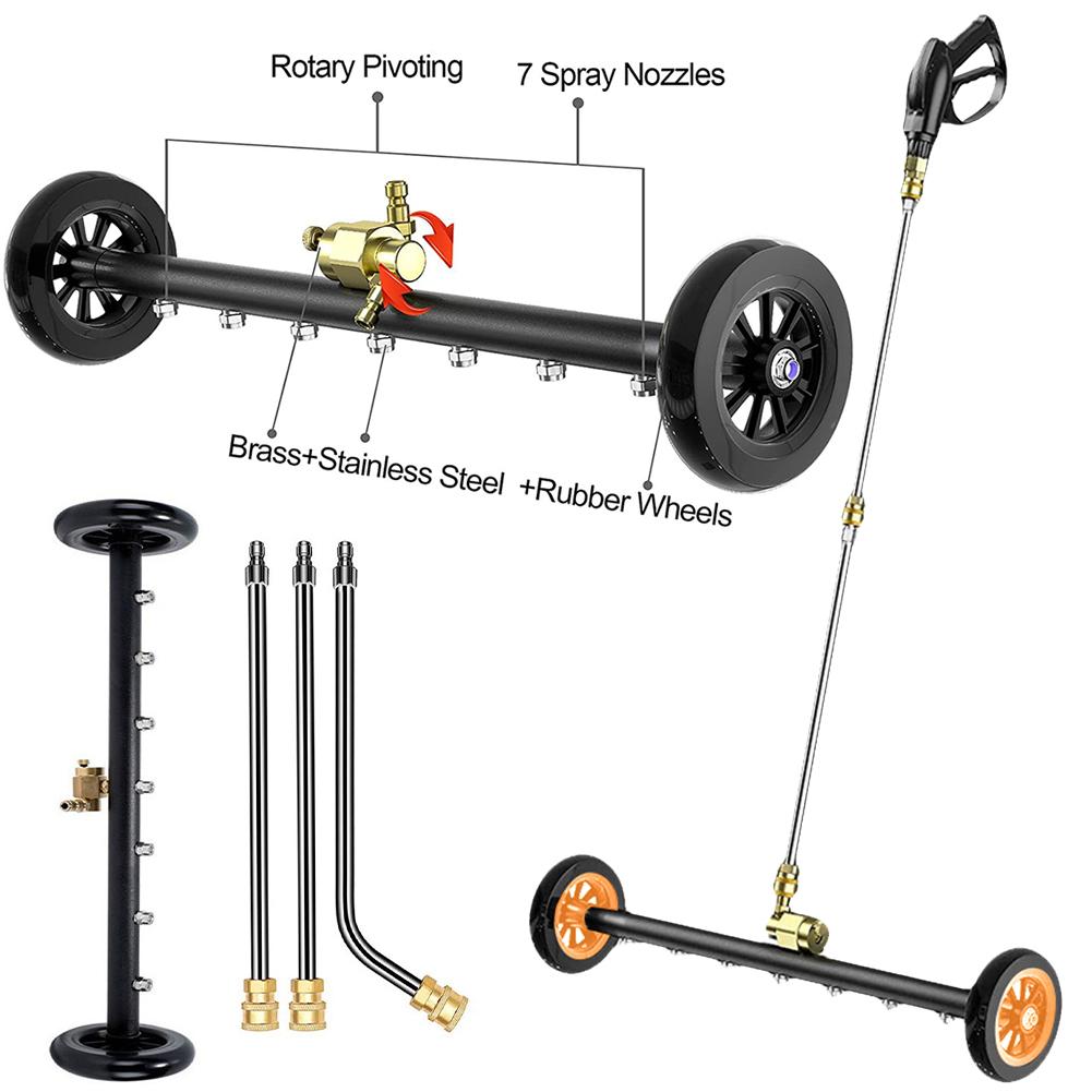 22 Inch Water Broom Under Car Chassis Floor Wash Extendable 3-Wand Car Washing Locomotive Bottom Water Broom 1/4 Quick Connector