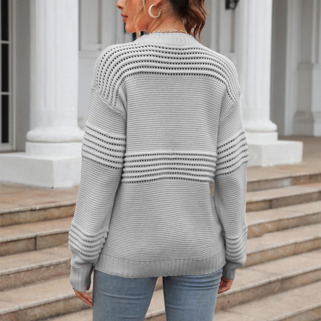 GMXIA Women's Fashion Casual Solid Color Print Autumn Winter Long Sleeve O-Neck Loose Sweaters