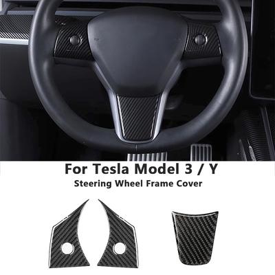Модель Y из углеродного волокна для Tesla Model Y 2023, крышка панели рулевого колеса автомобиля, наклейка, рамка для Tesla Model 3, аксессуары