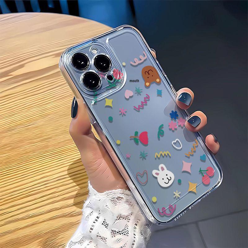 Чехол-ракушка с граффити-кроликом и медведем для Apple 17 Pro Max, 16 Прозрачный, 15 Ударопрочный, 14/13 Pro