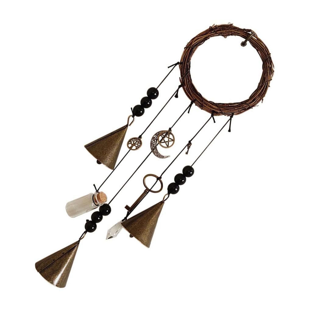 Witch Bell Protection Door Hangers Wind Chime Wreath Handmade Wiccan Magic Hanging Ornament for Home Doorknob Witchcraft
