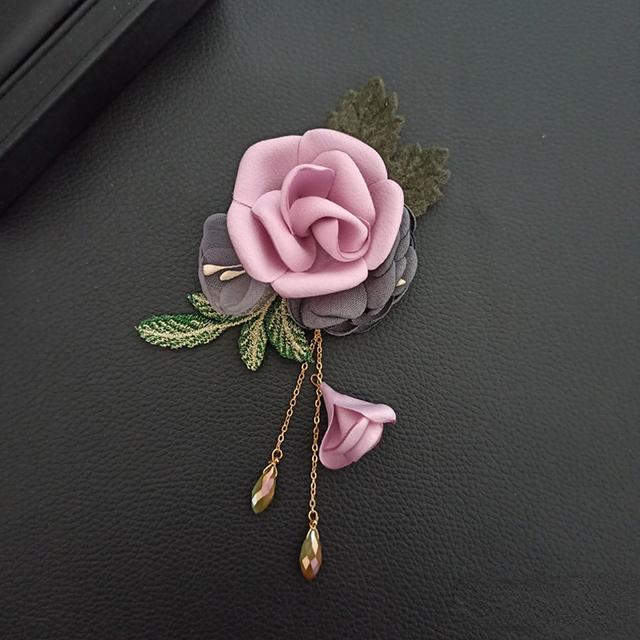 Высококачественная ткань Цветочная брошь Булавки Листья Кристалл Кисточка Корсаж Модная шаль Пряжка Нагрудный значок Броши Для Женщин Аксессуары