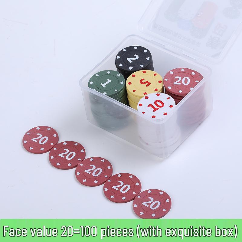 Коробка 100 пластиковых фишек для карточных игр: Баккара, Маджонг, Покер