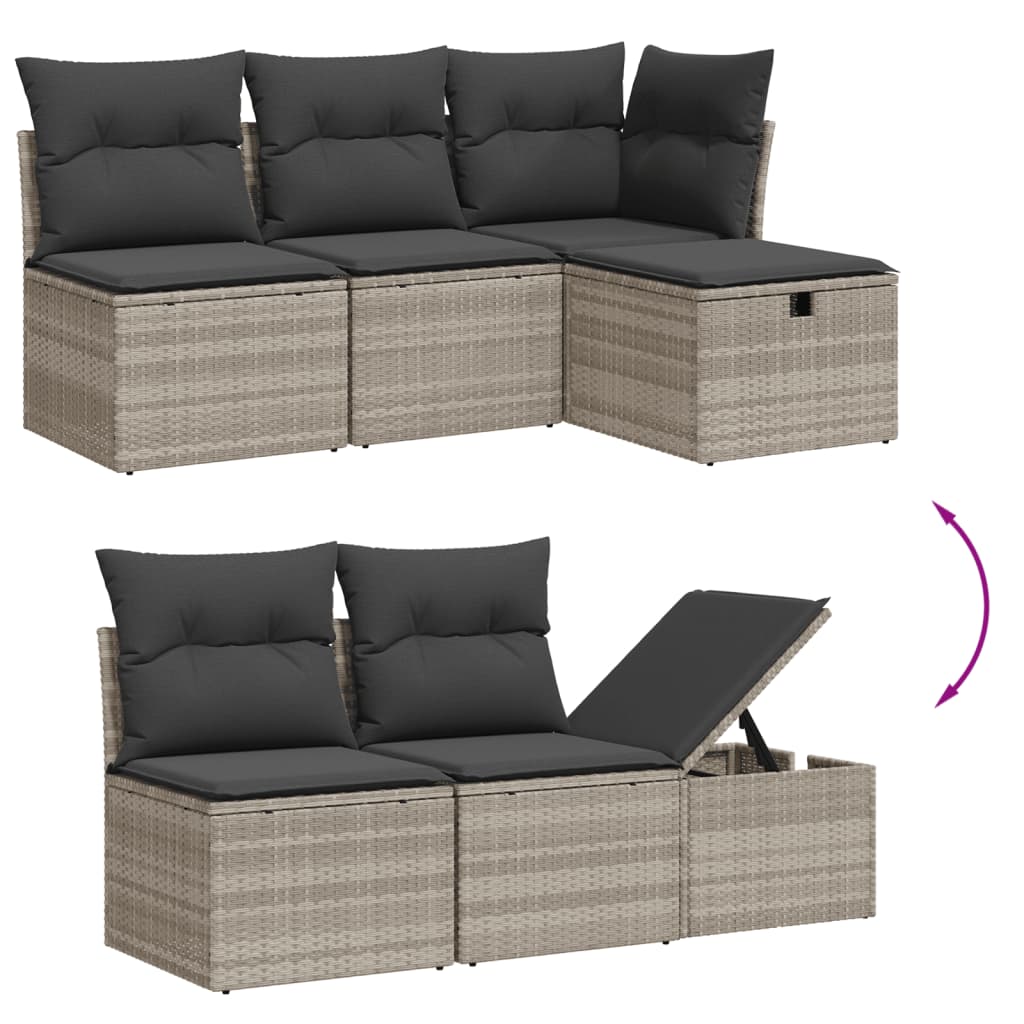 5 Piece Garden Sofa Set with Cushions Light Grey Poly Rattan