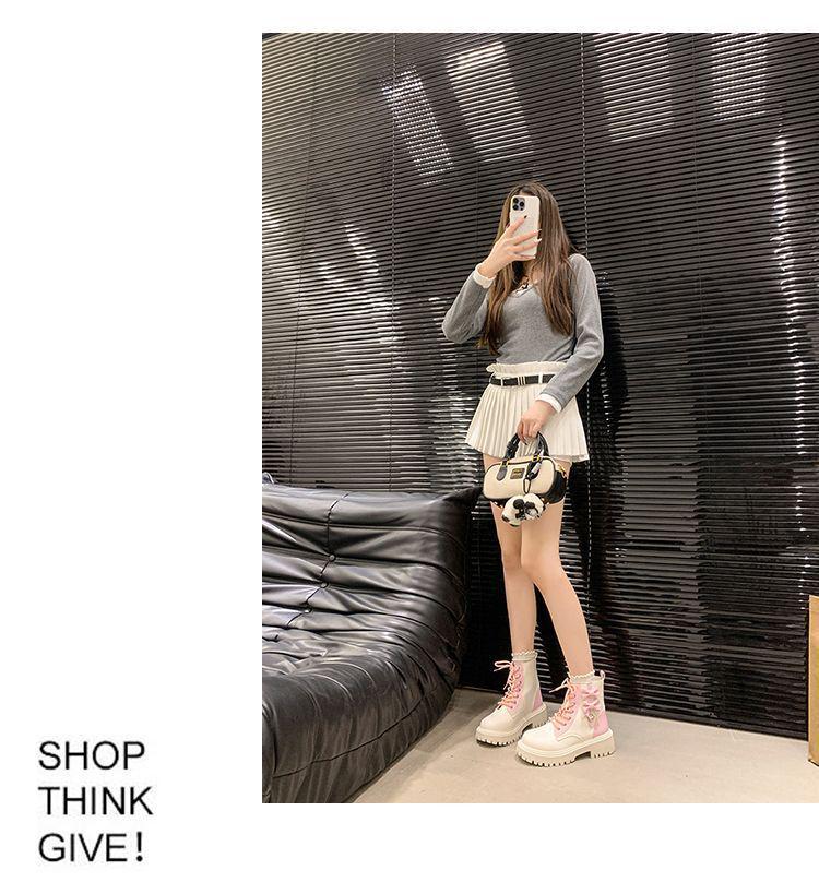 Женские розовые ботинки Мартина с бантом и сердцем - Модные ботильоны на платформе 2025 для весны и осени