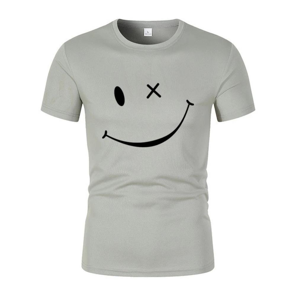 Быстросохнущая дышащая однотонная мужская новая модная простая футболка с забавным принтом смайликов с короткими рукавами, повседневные уличные топы для мужчин