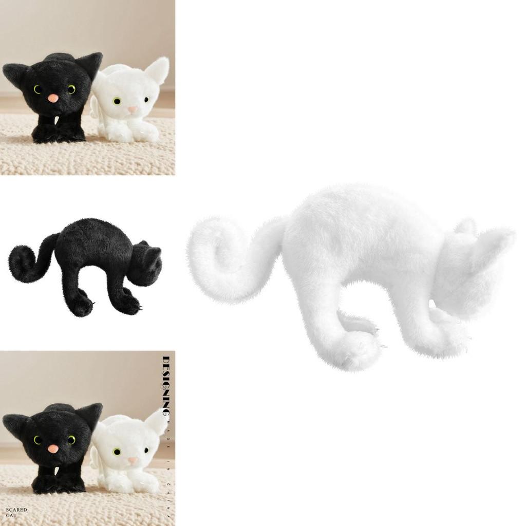 Black And White Cat Plush Toy With Funny Expression For Halloween Gift And Collectors Item