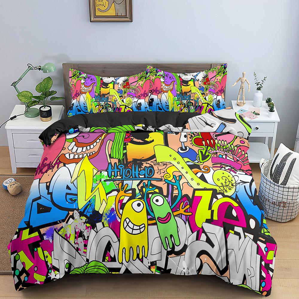 Комплект постельного белья с граффити, пододеяльник с рисунком для подростков и взрослых, хип-хоп, хиппи, покрывало для стены, урбанистическое уличное искусство, полиэстеровое одеяло, покрывало