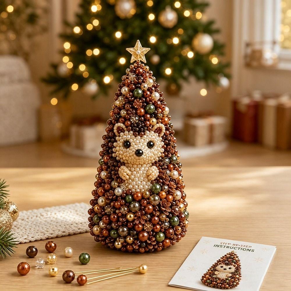 Crystal Beads Beaded Christmas Tree Kit Home Tabletop Size Holiday Bead Craft Kits Party Craft