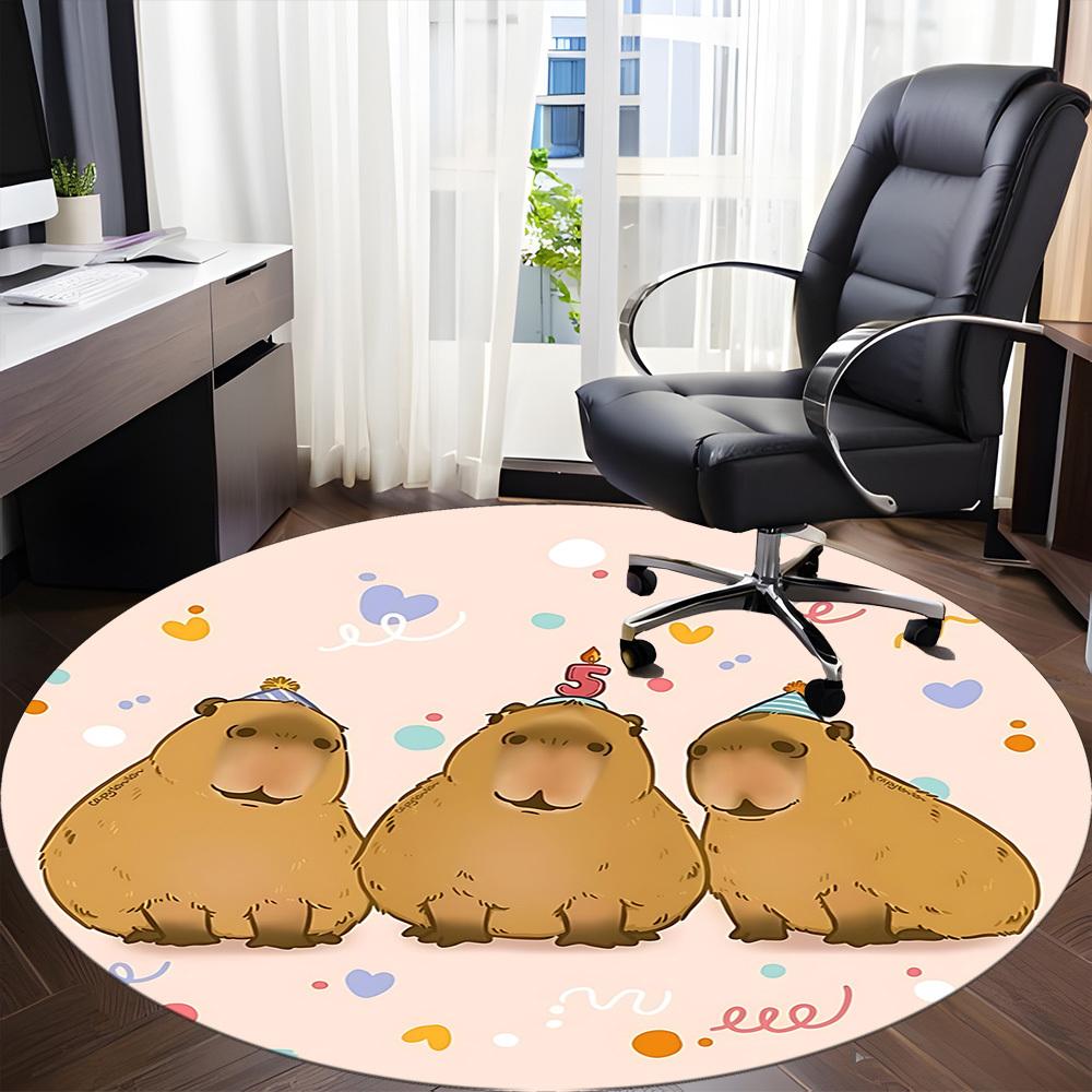 1pc Capybara PartyChair Carpet for Office, Indoor Non-Slip Washable Polyester Fiber Carpet, Mat For Office, Machine Washable