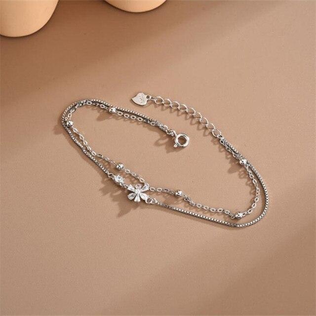 Браслет-подвеска из стерлингового серебра 925 пробы с цирконием и цветком для женщин и девочек, вечерние, свадебные, модные модные ювелирные аксессуары, аксессуары