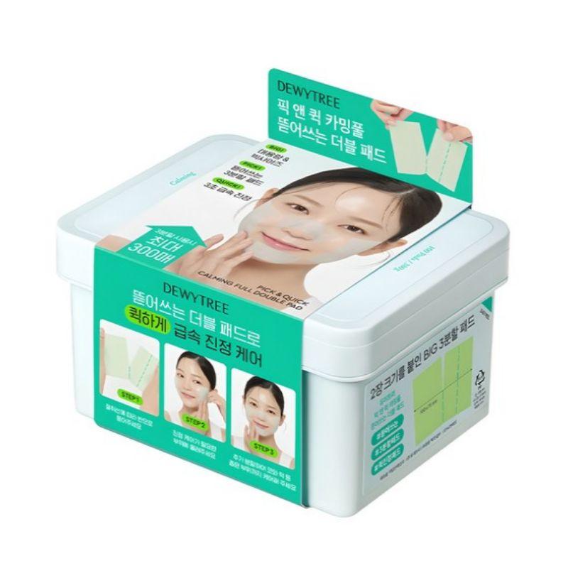 DEWYTREE Пэды для лица Pick & Quick Calming Full Double Toner, 100 шт., 380 г, K-Beauty, успокаивающие, увлажняющие, предварительно нарезанные