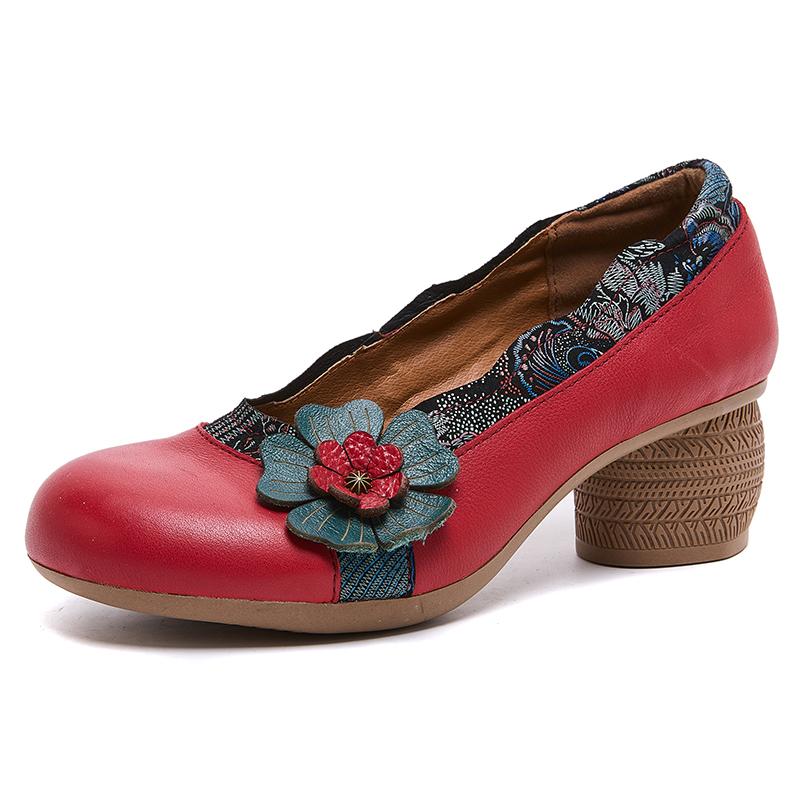 Fashion GKTINOO 2025 Spring Flower Genuine Cow Leather Shoes Women Shoes Elegant Fashion Shoes Woman Retro Handmade Shoes High Heels