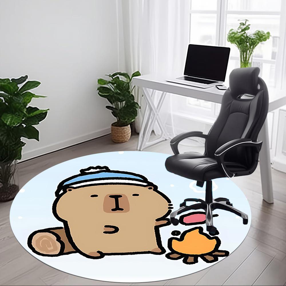 1pc Capybara, Campfire Chair Carpet for Office Non-Slip, Machine Washable Rug for Office, Room - Holiday Decor, Machine Made yy251016075