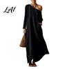 Beach Dress for Women Summer Maxi Women Casual Loose One Shoulder Long Retro Style Sleeve Dress Flowy Vacation Sundress wwith Pockets Mid-length