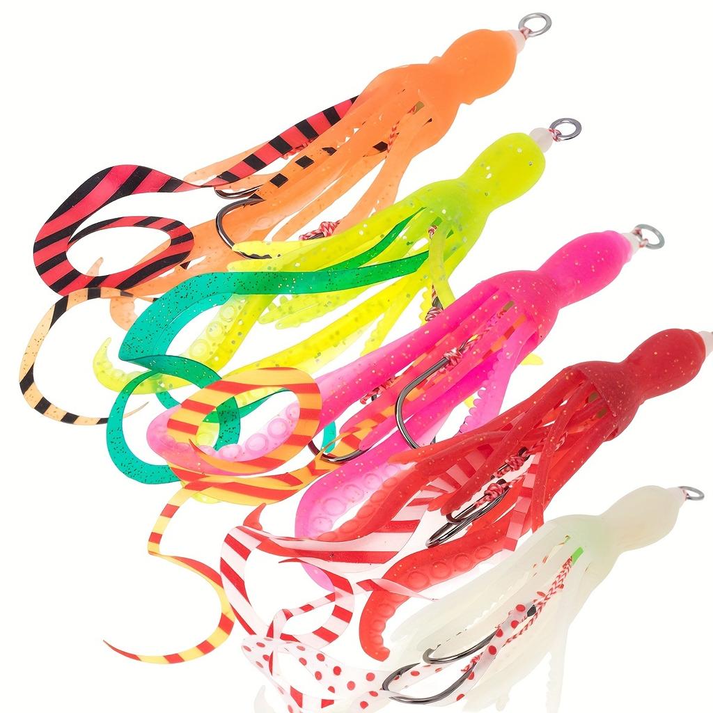 5 шт. светящихся в темноте мягких приманок в виде осьминога с крючками BBK Iron Plate - цветные силиконовые приманки для ловли кальмаров для ночной рыбалки