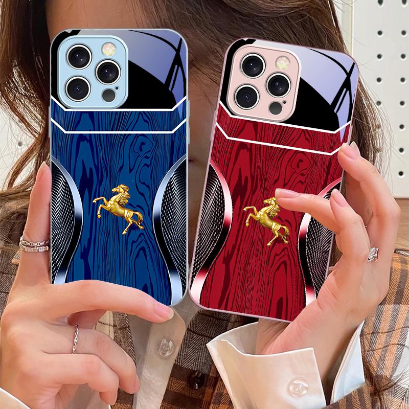 Деревянная текстура золотая лошадь Для iPhone 16 Pro Max 15 Pro 14 13 12 Mini 11 XS M ax XR 7 8 Plu SE 2022 Чехол для телефона из закаленного стекла