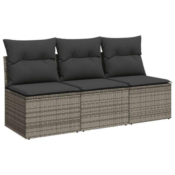 VidaXL Canapé de jardin avec coussins 3 places gris résine tressée 366139