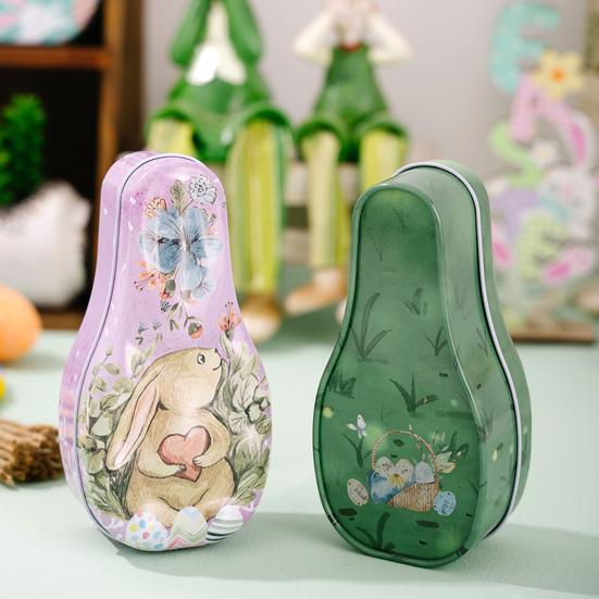 Easter Tinplate Candy Box Bunny Pattern Cookie Biscuit Storage Tin Metal Empty Chocolate Treat Packaging Container Easter Gift Box with Lid for