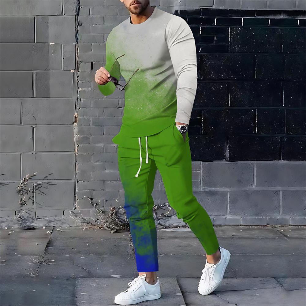 Мужские спортивные костюмы с 3D-принтом, мужские свободные футболки с длинным рукавом, брюки, спортивный костюм, модные повседневные уличные топы, комплекты из 2 предметов