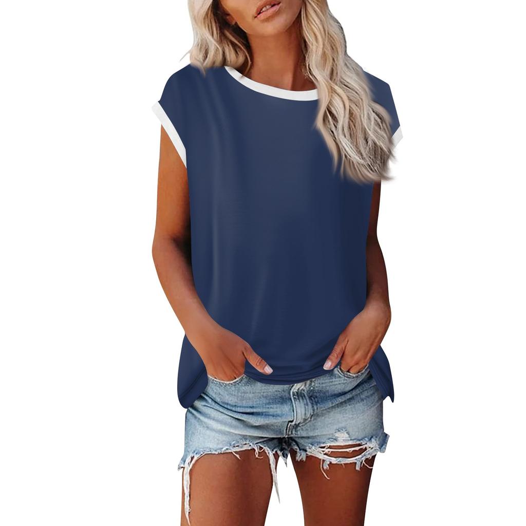 Модная женская однотонная свободная рубашка с круглым вырезом и короткими рукавами, повседневный топ с короткими рукавами