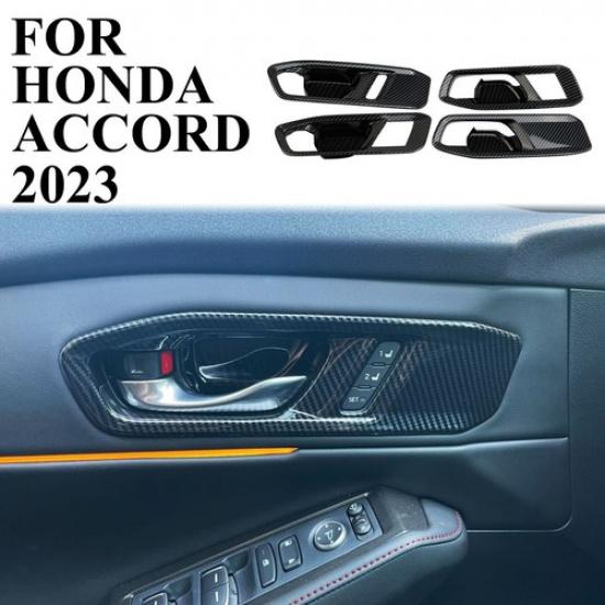 Carbon Fiber Style Interior 4-Door Handle Bowl Cover Trim For Honda Accord +