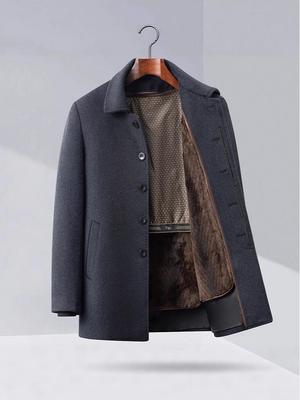 Мужское шерстяное пальто в стиле business casual со съемной подкладкой