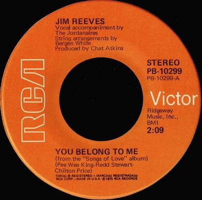 7-дюймовая пластинка ДЖИМ РИВС You Belong To Me Морин PB10299 RCA Victor 1975 США Поп Б/у