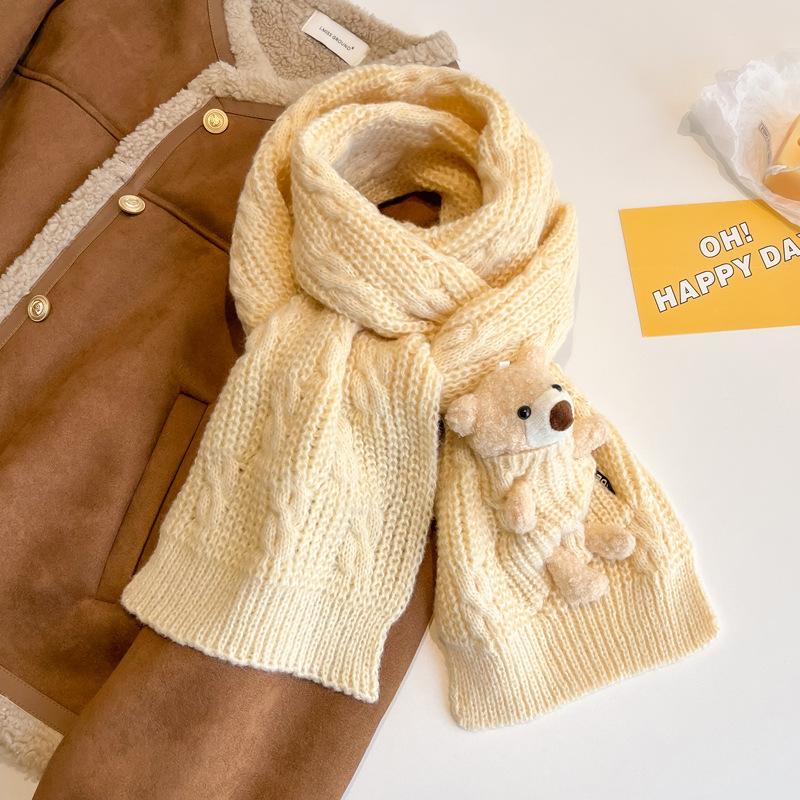 Новый фиолетовый шарф с медведем женский зимний модный утолщенный теплый вязаный шарф студенческий платок