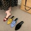 Low-heeled Black Bag Head Half Slippers 2025 New Spring and Summer Casual Versatile Shallow Mouth Pointed Head Temperament Cool Slippers Women