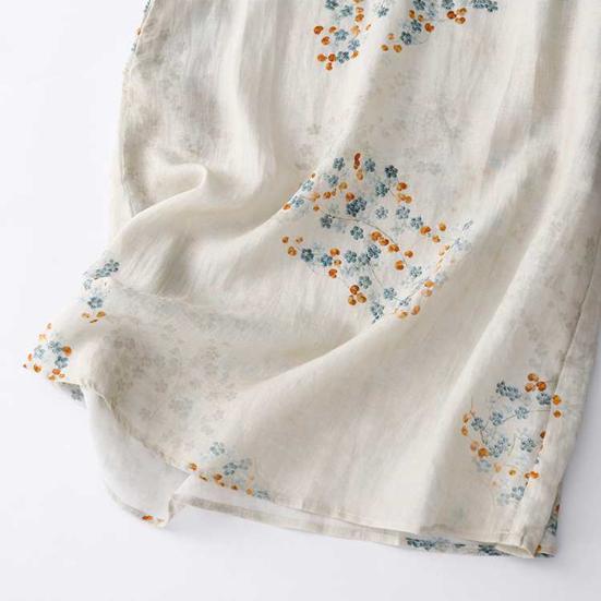 Vintage Floral Print Midi Cheongsam Qipao Dress for Women Loose Short Sleeve Chinese Style Dress with Pockets for Wedding