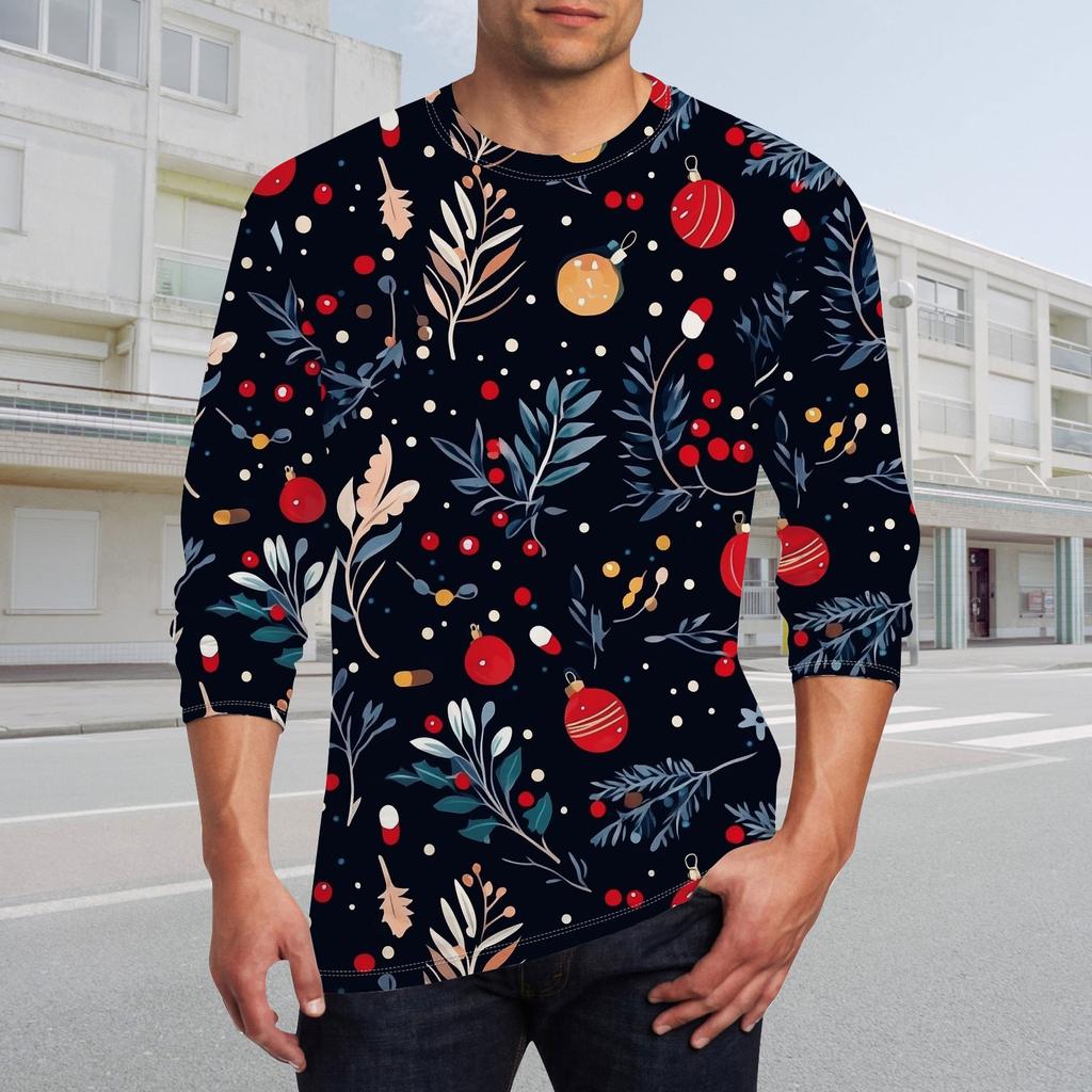 Муж. Футболка Круглый вырез Одежда Одежда На открытом воздухе Длинный рукав С принтом Модельер Винтаж