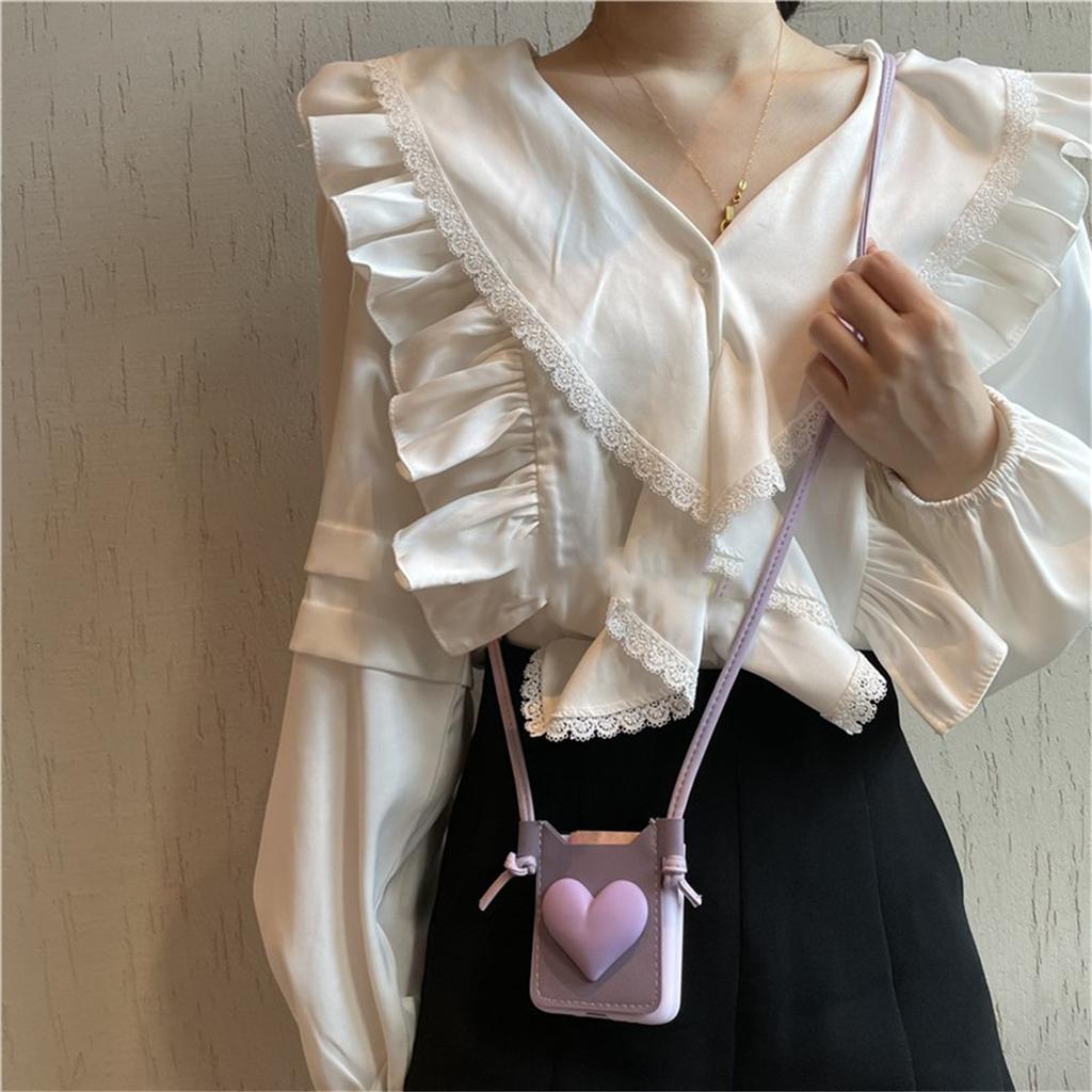 Fashion Korean Leather Crossbody Lanyard Card Wallet 3d Love Phone Case For Samsung Galaxy Z Flip Z Flip 3 5g Zflip 4 Cover Capa