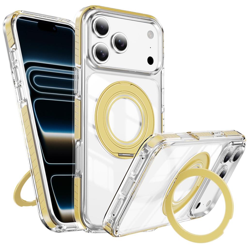 Магнитный прозрачный чехол для iPhone 17 Pro Max с двухцветной вращающейся подставкой для Apple 16/15 Pro